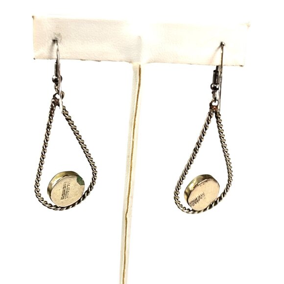 Vintage Alpaca Mexico Teardrop Earrings With Abalone Inlay & Twist Design For Wo - Picture 6 of 9